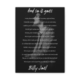 NEW Billy Joel "And So It Goes Lyrics" 12"x16" Canvas